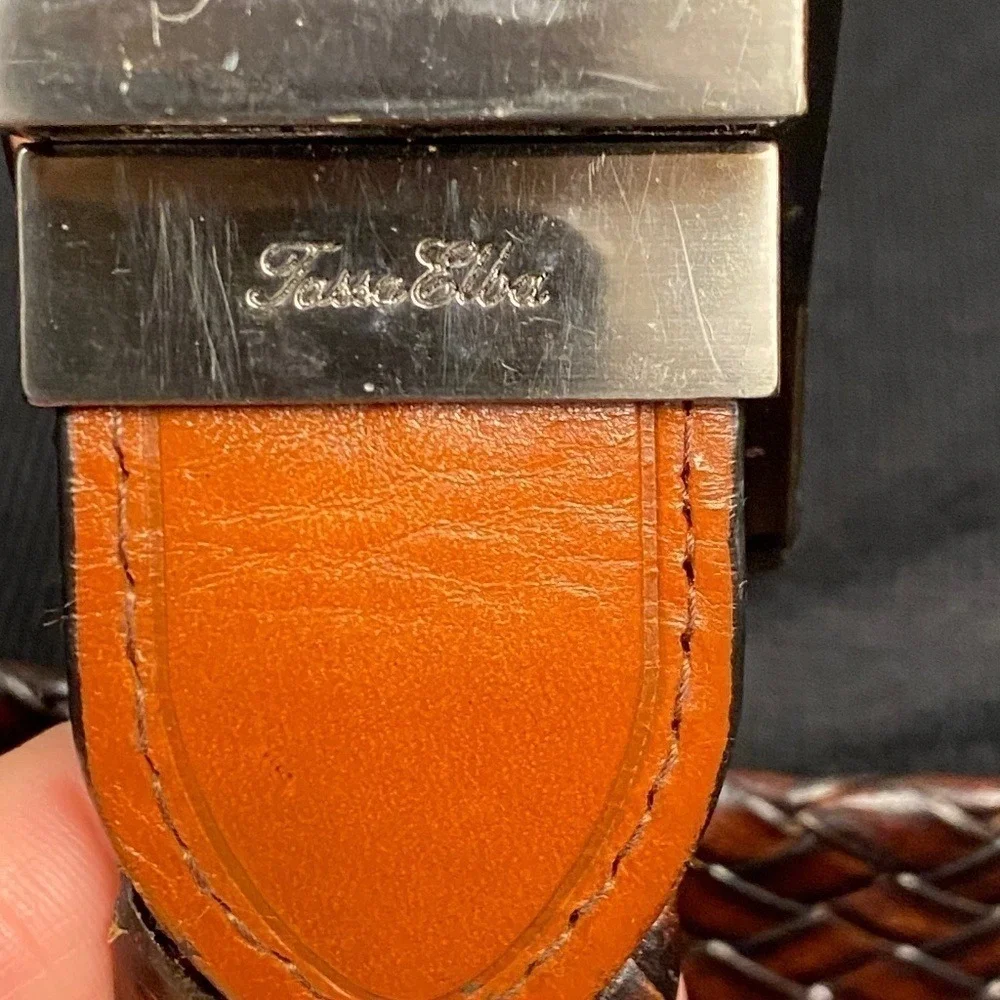 TASSO ELBA men's Sz: 42 Fashion dress belt brown braided woven bonded Leather